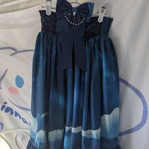 BLACK FRIDAYSweet Lolita Layered Midnight Blue Skirt with Bow Moon and Deer Fawn